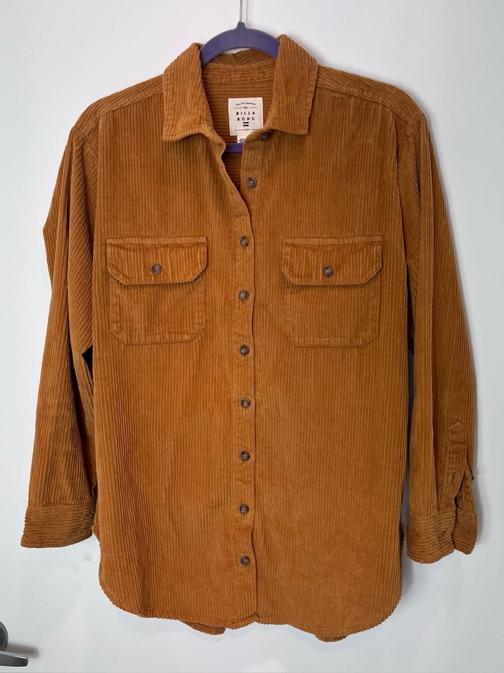 Billabong So Stoked Corduroy Button Shirt Rust Orange Long Sleeve Woven Cotton